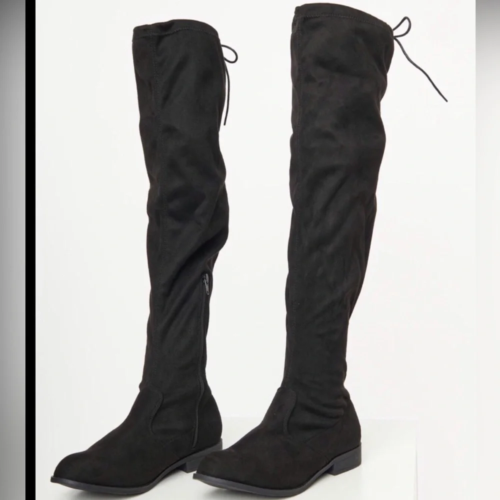 UNISA Over the Knee Black Suede Boots | Chunky Block Heel